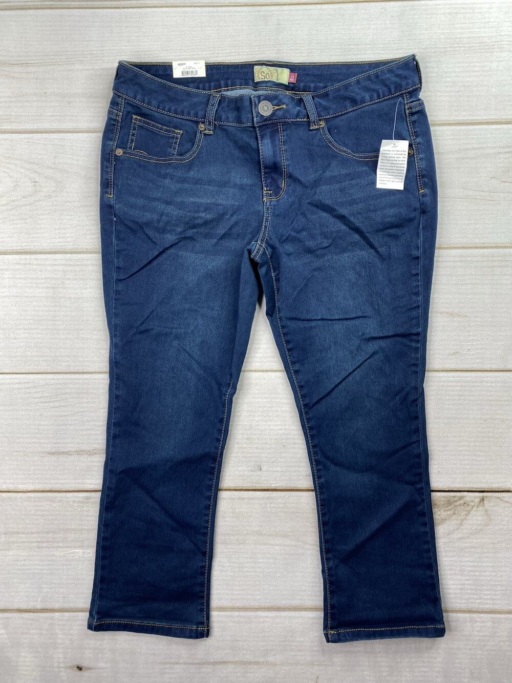 SO Heritage Crop Jeans Jr 13 Blue Dark Wash Denim Capris Stretch Low Rise NWT